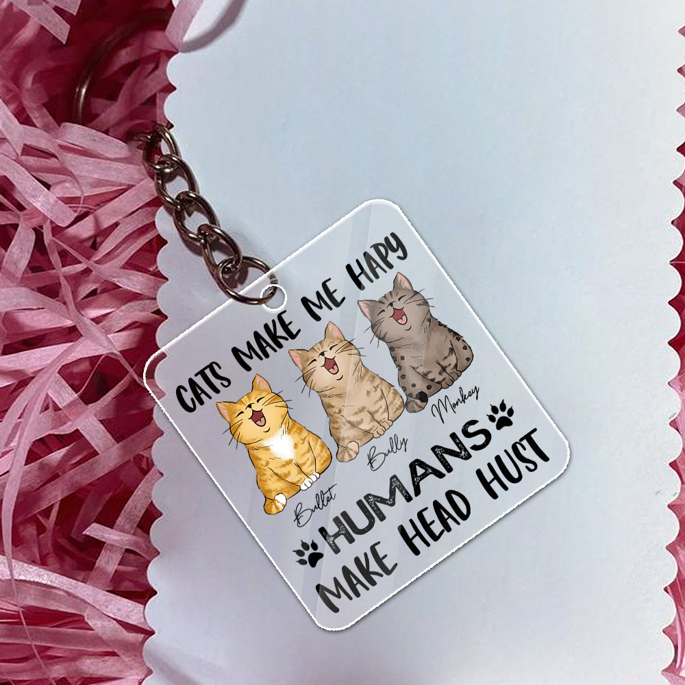 Personalized Cats Make Me happy Humans Make My Head Hurt Acrylic Keychain