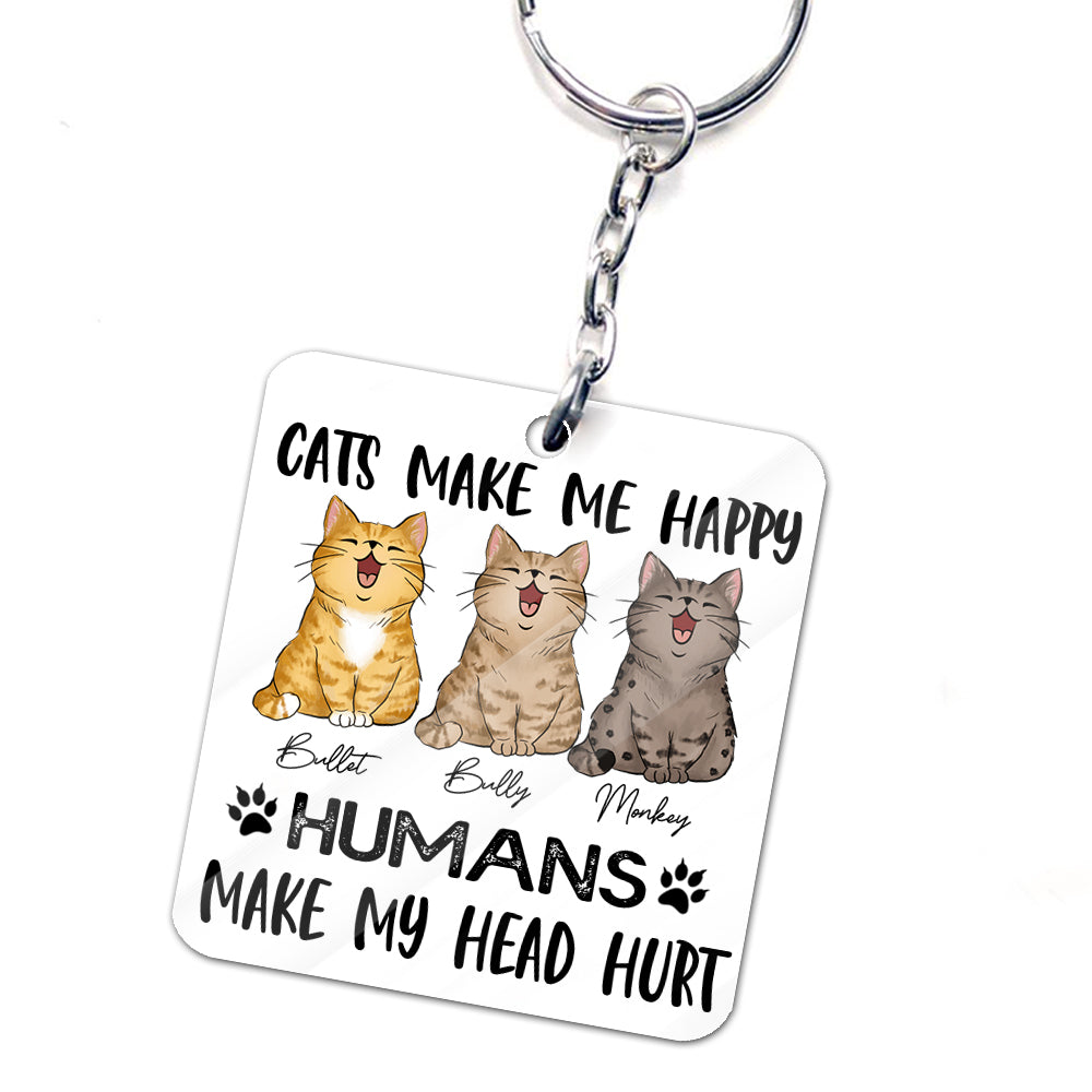 Personalized Cats Make Me happy Humans Make My Head Hurt Acrylic Keychain
