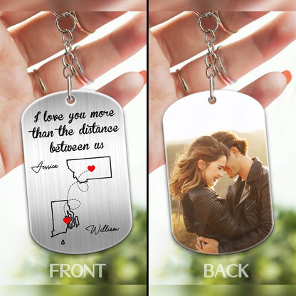Custom Couple Photo, I Love You More Than The Distance Between Us - Personalized Gift For Couple Acrylic Keychain
