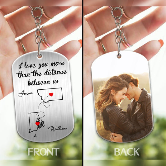 Custom Couple Photo, I Love You More Than The Distance Between Us - Personalized Gift For Couple Acrylic Keychain