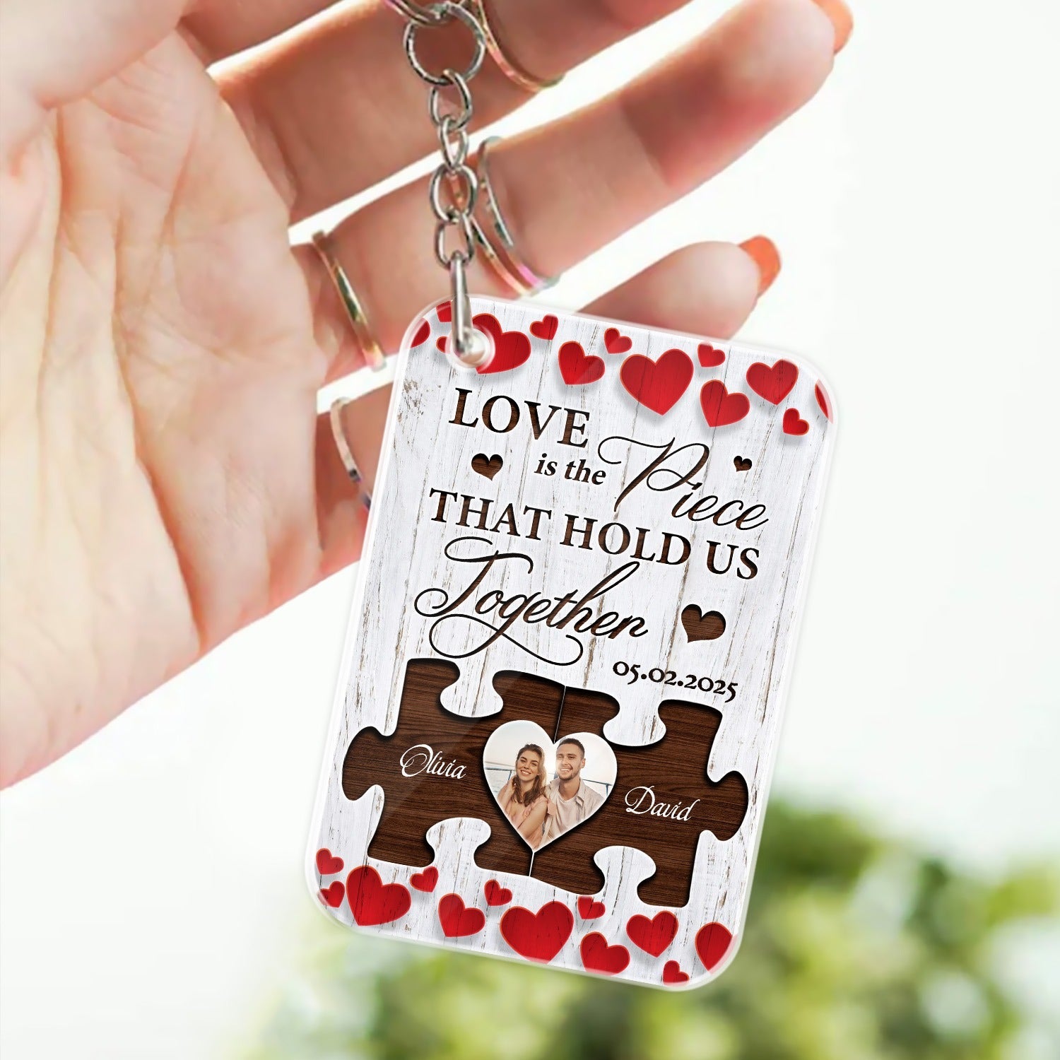 Custom Couple Photo, Love The Piece That Hold Us Together - Personalized Valentine's Day Acrylic Keychain
