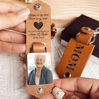 Custom Memorial Photo Mom Always On My Mind Forever In My Heart - Personalized Leather Photo Keychain