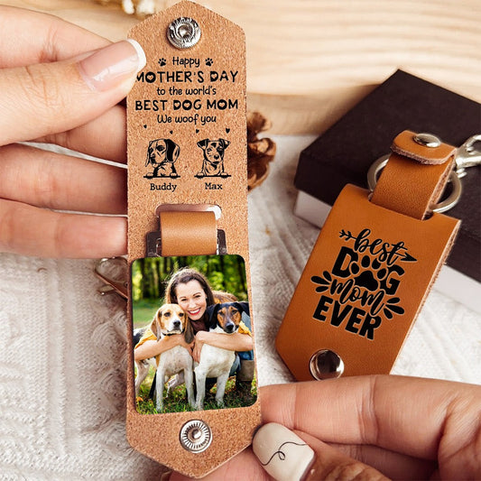 Custom Photo Dog Mom Happy Mother's Day To The World's - Personalized Leather Photo Keychain