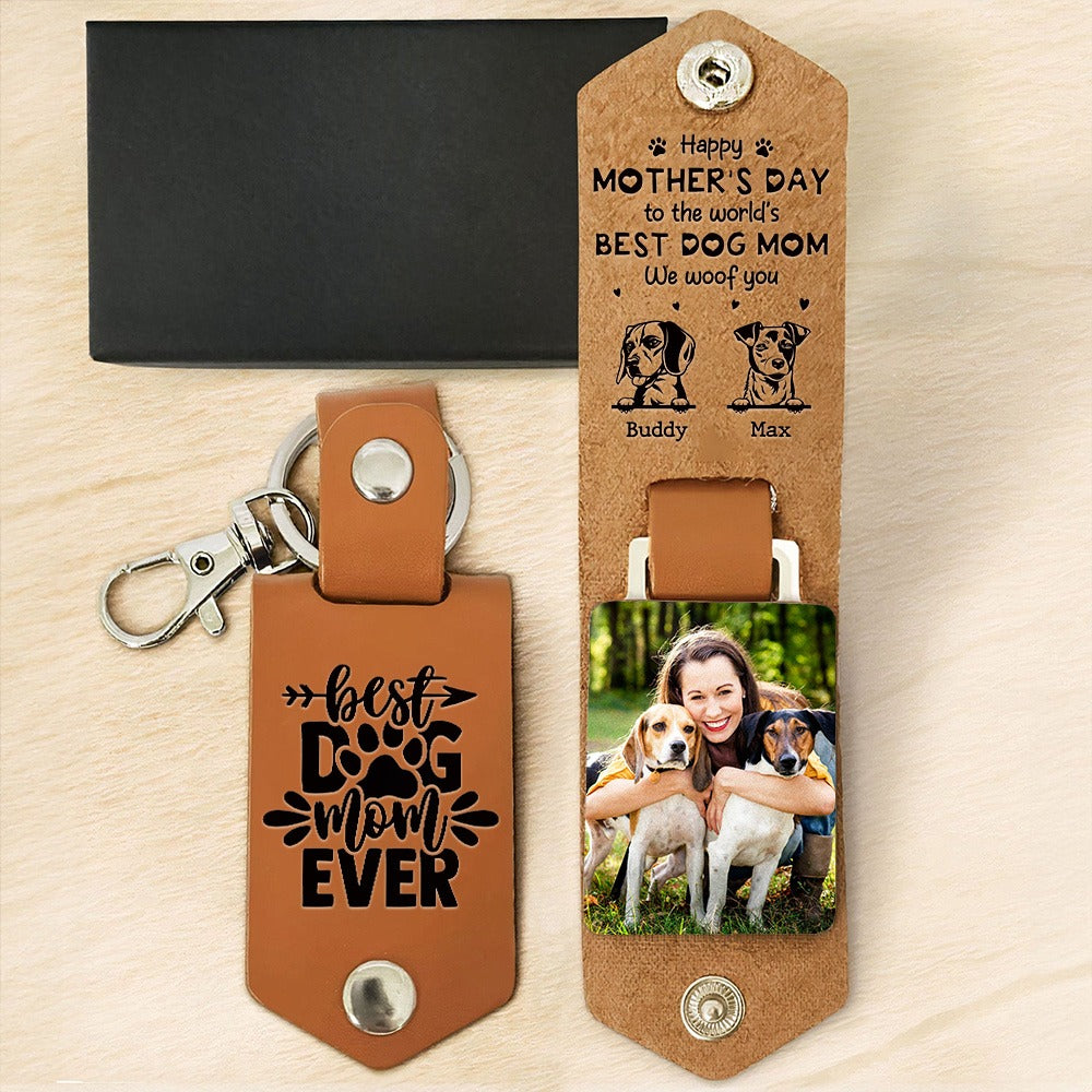 Custom Photo Dog Mom Happy Mother's Day To The World's - Personalized Leather Photo Keychain
