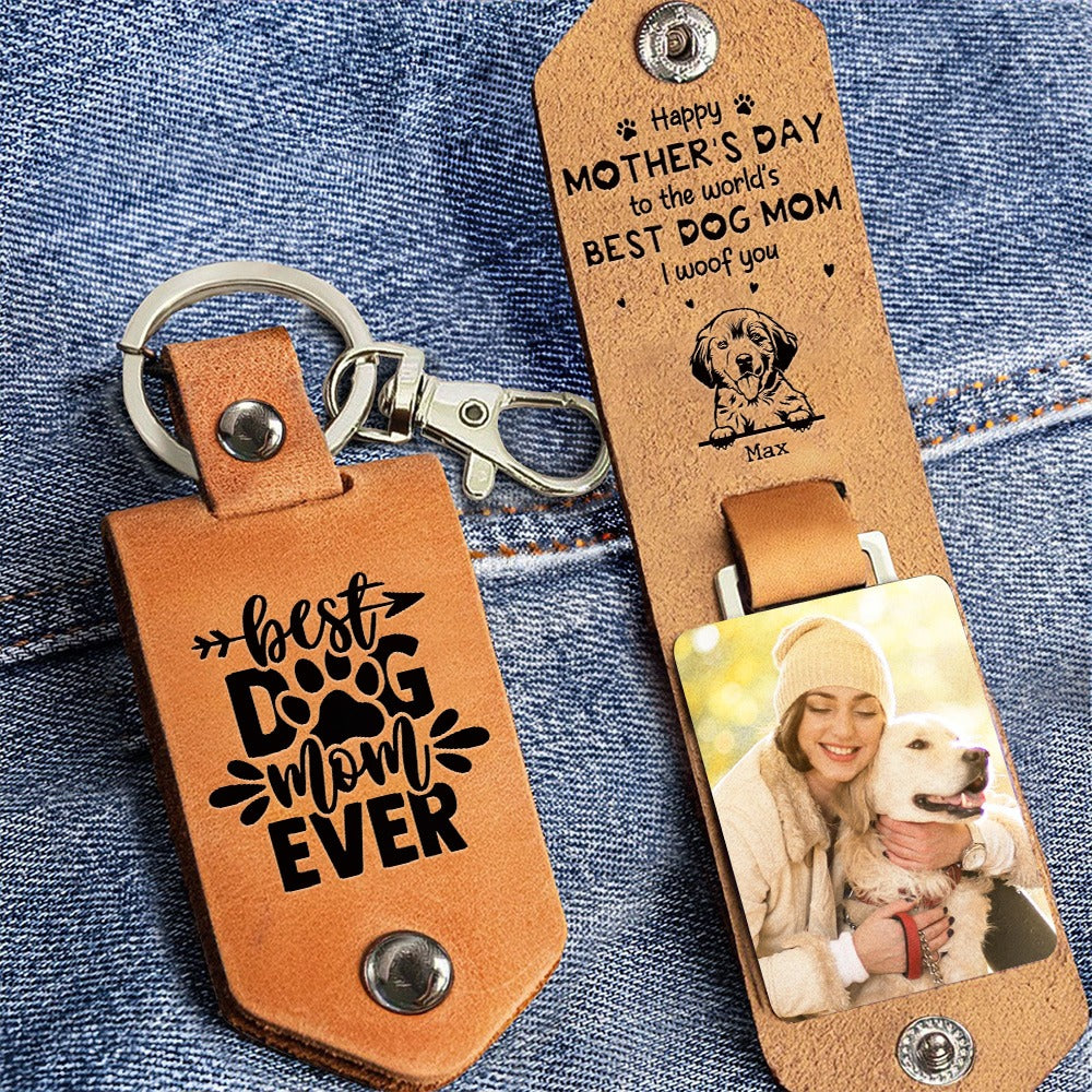 Custom Photo Dog Mom Happy Mother's Day To The World's - Personalized Leather Photo Keychain