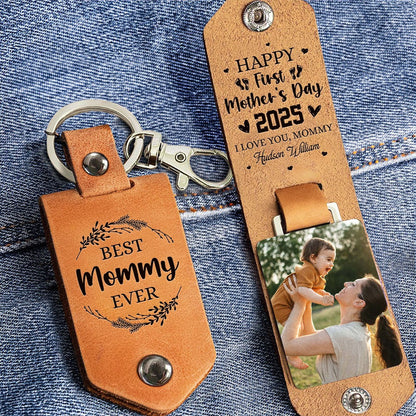 Custom Photo First Mother's Day 2025 Gift From Baby - Personalized Leather Photo Keychain