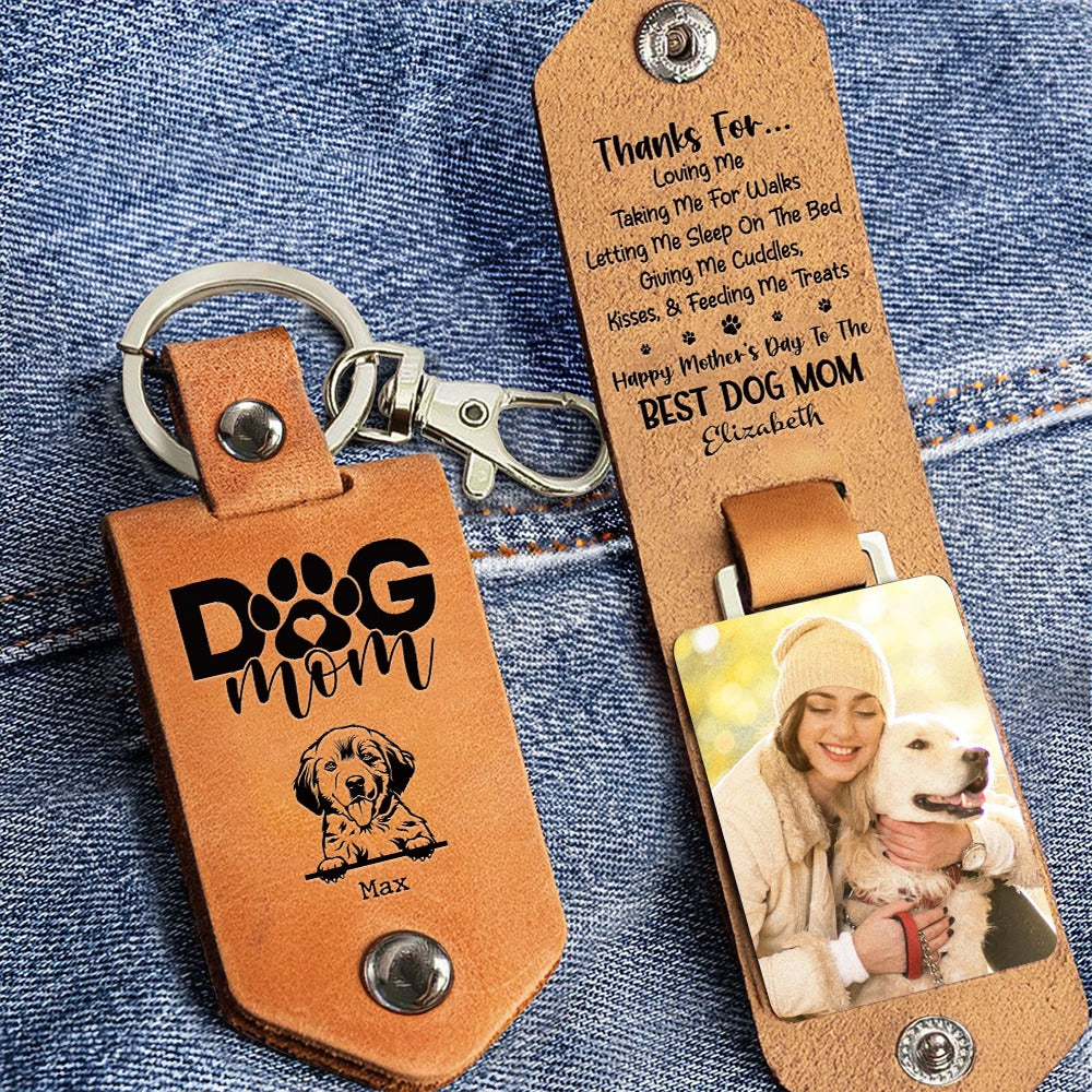 Custom Photo Happy Mother's Day To The Best Dog Mom - Personalized Leather Photo Keychain
