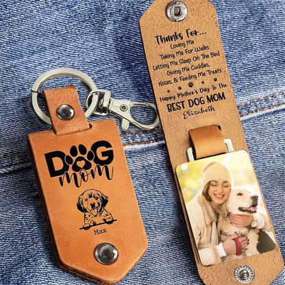 Custom Photo Happy Mother's Day To The Best Dog Mom - Personalized Leather Photo Keychain