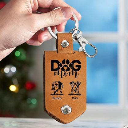 Custom Photo Happy Mother's Day To The Best Dog Mom - Personalized Leather Photo Keychain