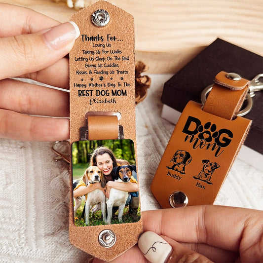 Custom Photo Happy Mother's Day To The Best Dog Mom - Personalized Leather Photo Keychain
