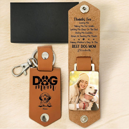 Custom Photo Happy Mother's Day To The Best Dog Mom - Personalized Leather Photo Keychain
