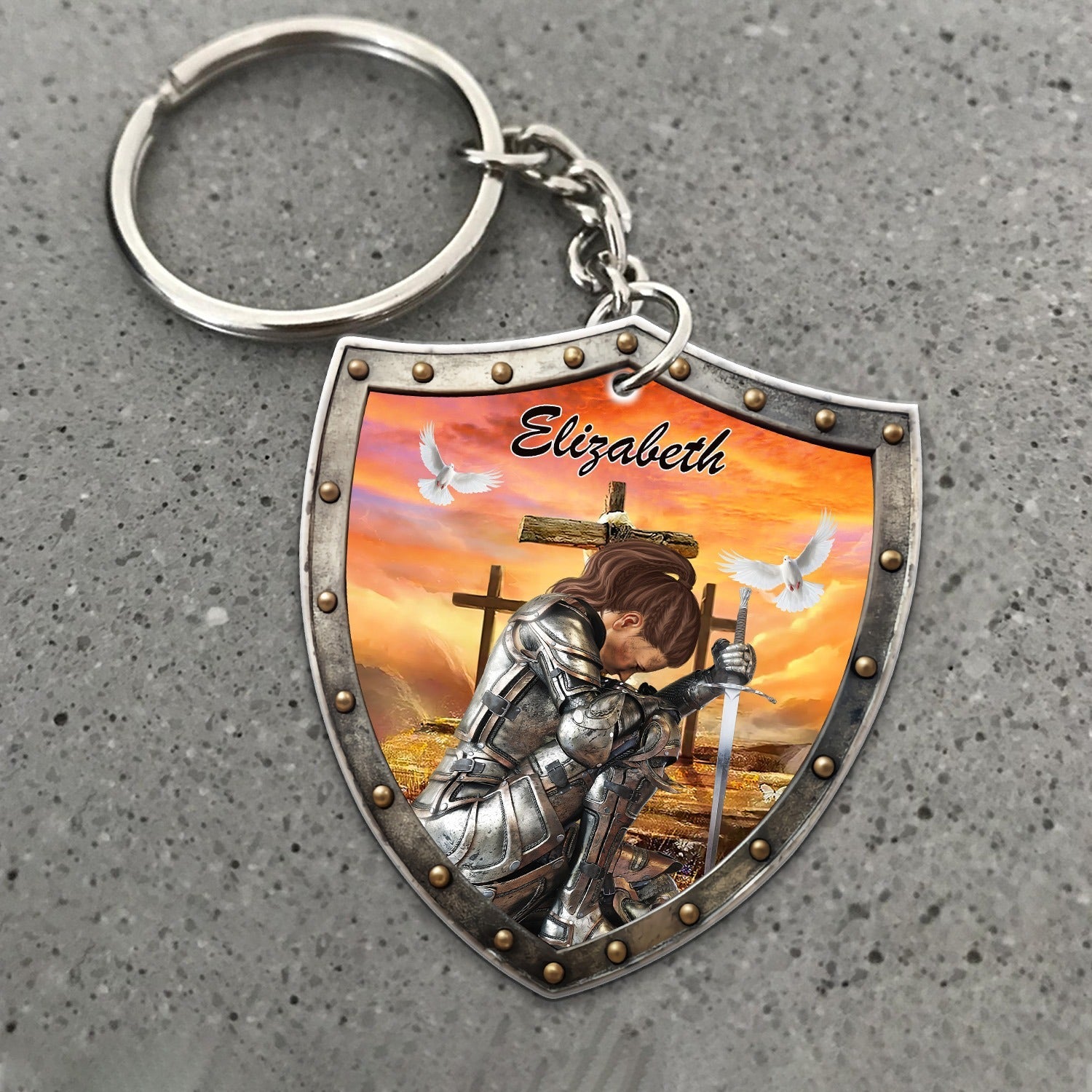 Custom Warrior Of God Take Up The Shield Of Faith - Personalized Christian Shield Acrylic Keychain