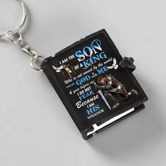 Man Warrior Of God I Am The Son Of A King - Personalized Gift For Christian Mini Bible Keychain