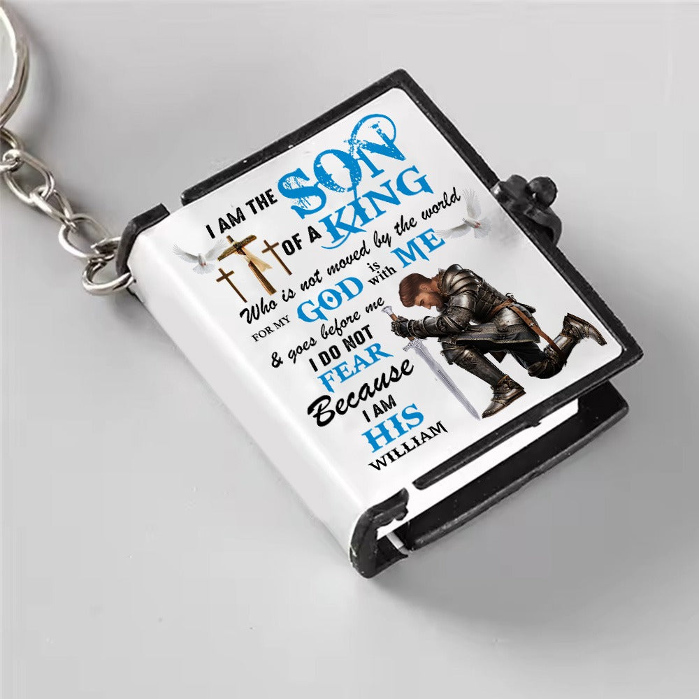 Man Warrior Of God I Am The Son Of A King - Personalized Gift For Christian Mini Bible Keychain