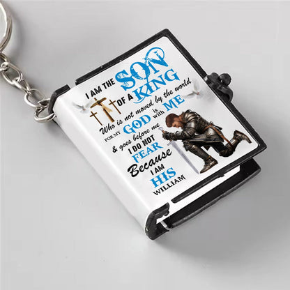 Man Warrior Of God I Am The Son Of A King - Personalized Gift For Christian Mini Bible Keychain