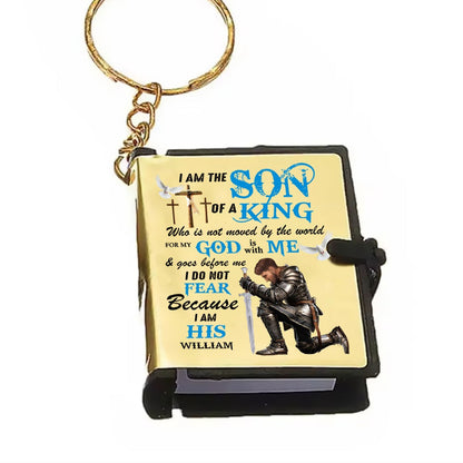Man Warrior Of God I Am The Son Of A King - Personalized Gift For Christian Mini Bible Keychain