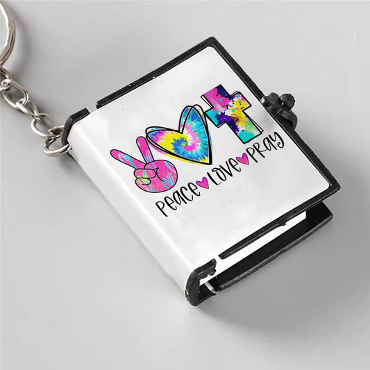 Peace Love Pray Bible Keychain, Gift For Christian Mini Bible Keychain