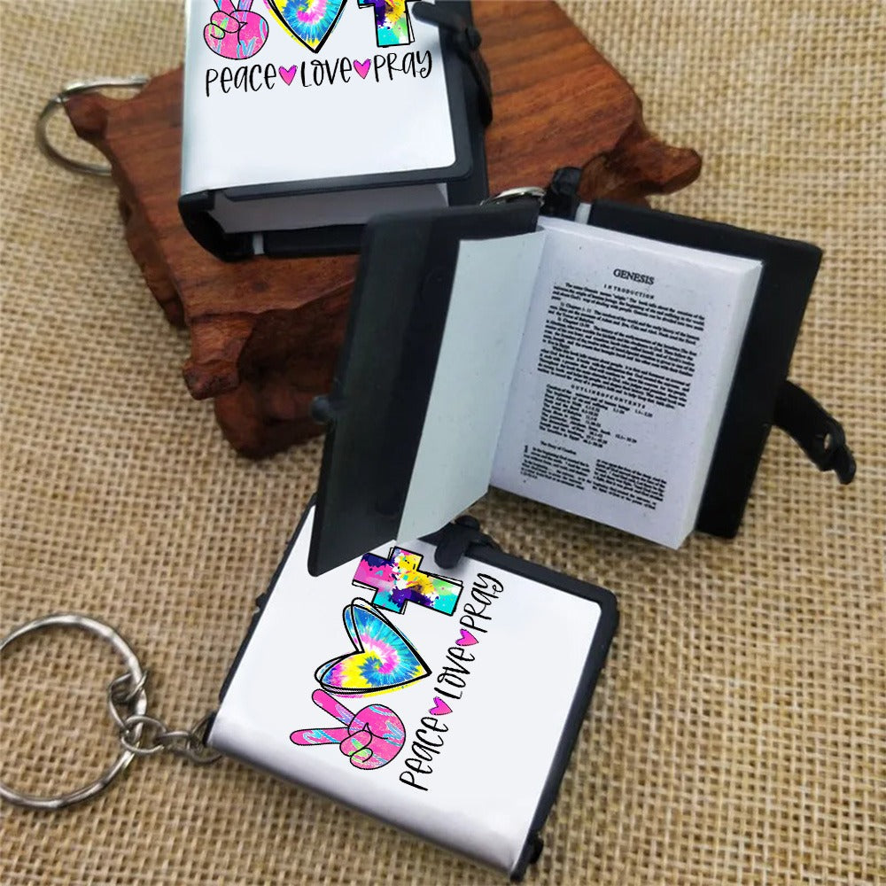 Peace Love Pray Bible Keychain, Gift For Christian Mini Bible Keychain