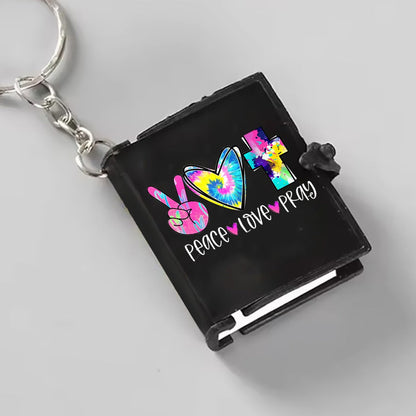 Peace Love Pray Bible Keychain, Gift For Christian Mini Bible Keychain