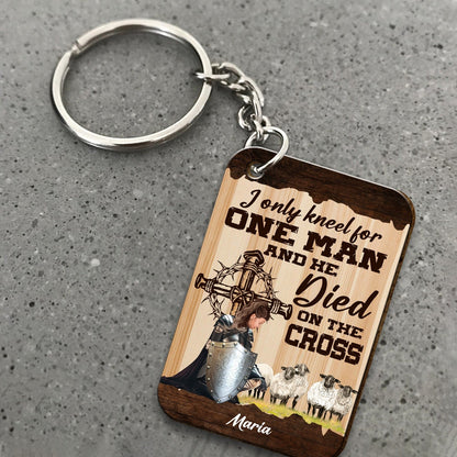 Personalized Warrior Of God I Only Kneel For One Man and He Died On The Cross Wooden Keychain