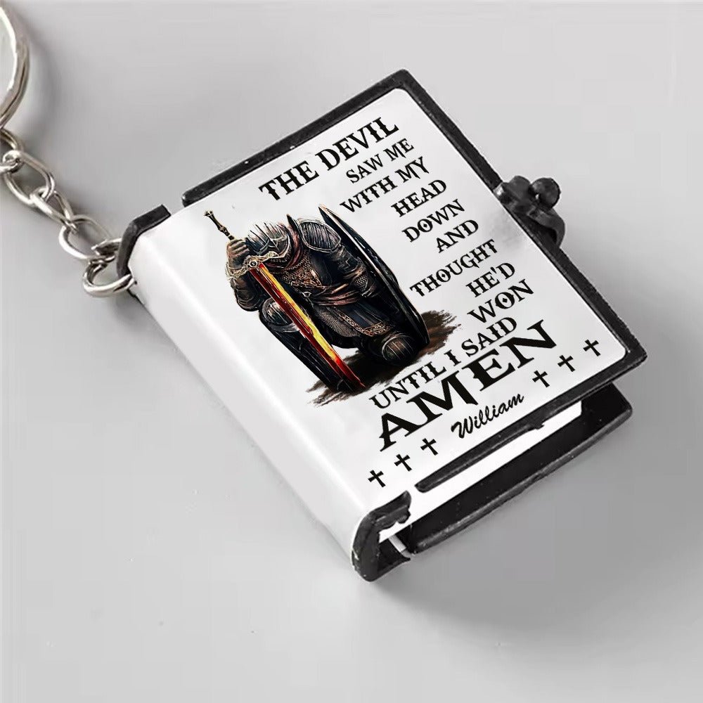 Personalized Warrior Of God The Devil Saw Me With My Head Down Mini Bible Keychain