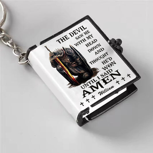 Personalized Warrior Of God The Devil Saw Me With My Head Down Mini Bible Keychain