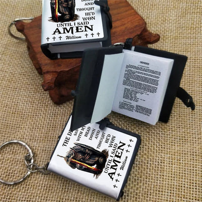 Personalized Warrior Of God The Devil Saw Me With My Head Down Mini Bible Keychain