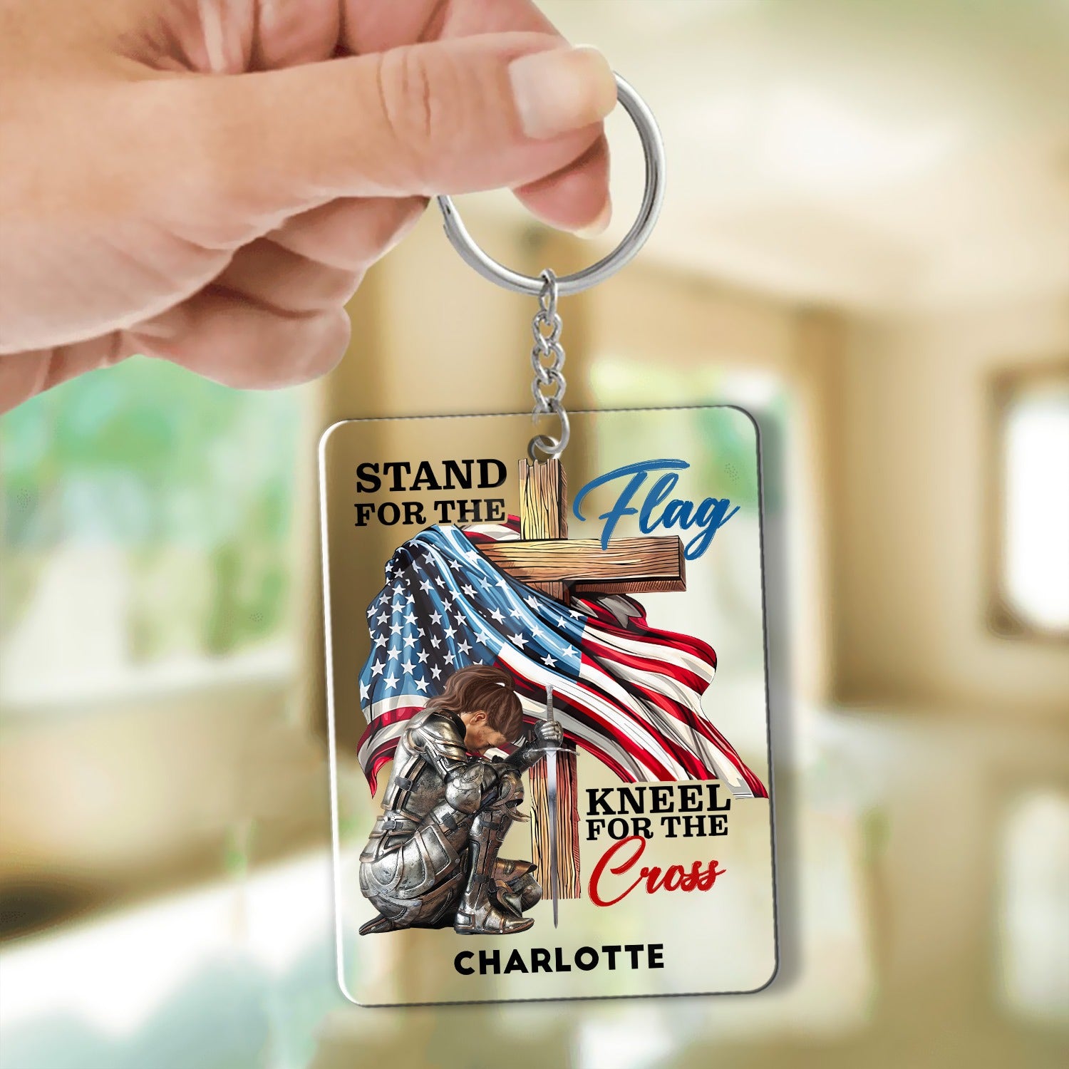Personalized Warrior of God Stand for the Flag America 250th Anniversary Acrylic Keychain