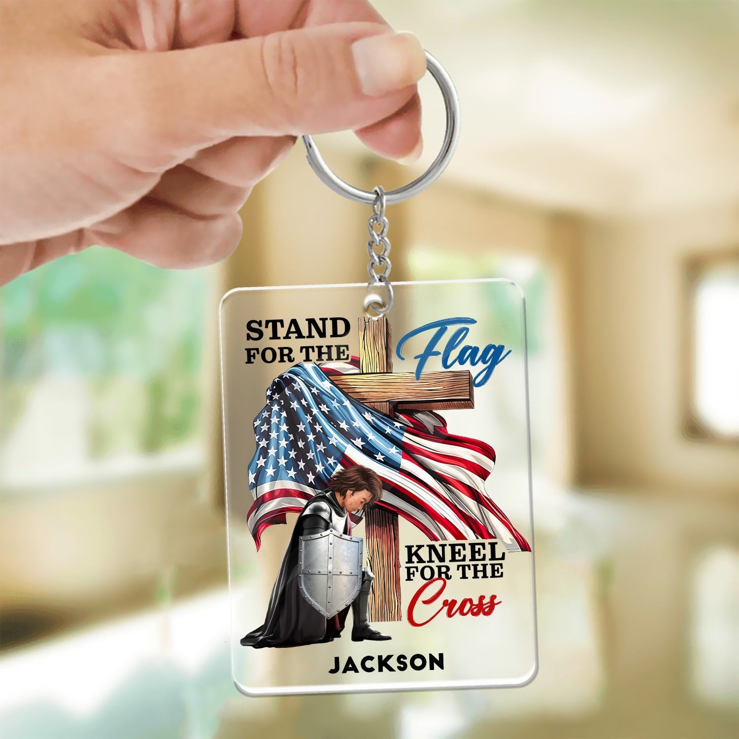 Personalized Warrior of God Stand for the Flag America 250th Anniversary Acrylic Keychain