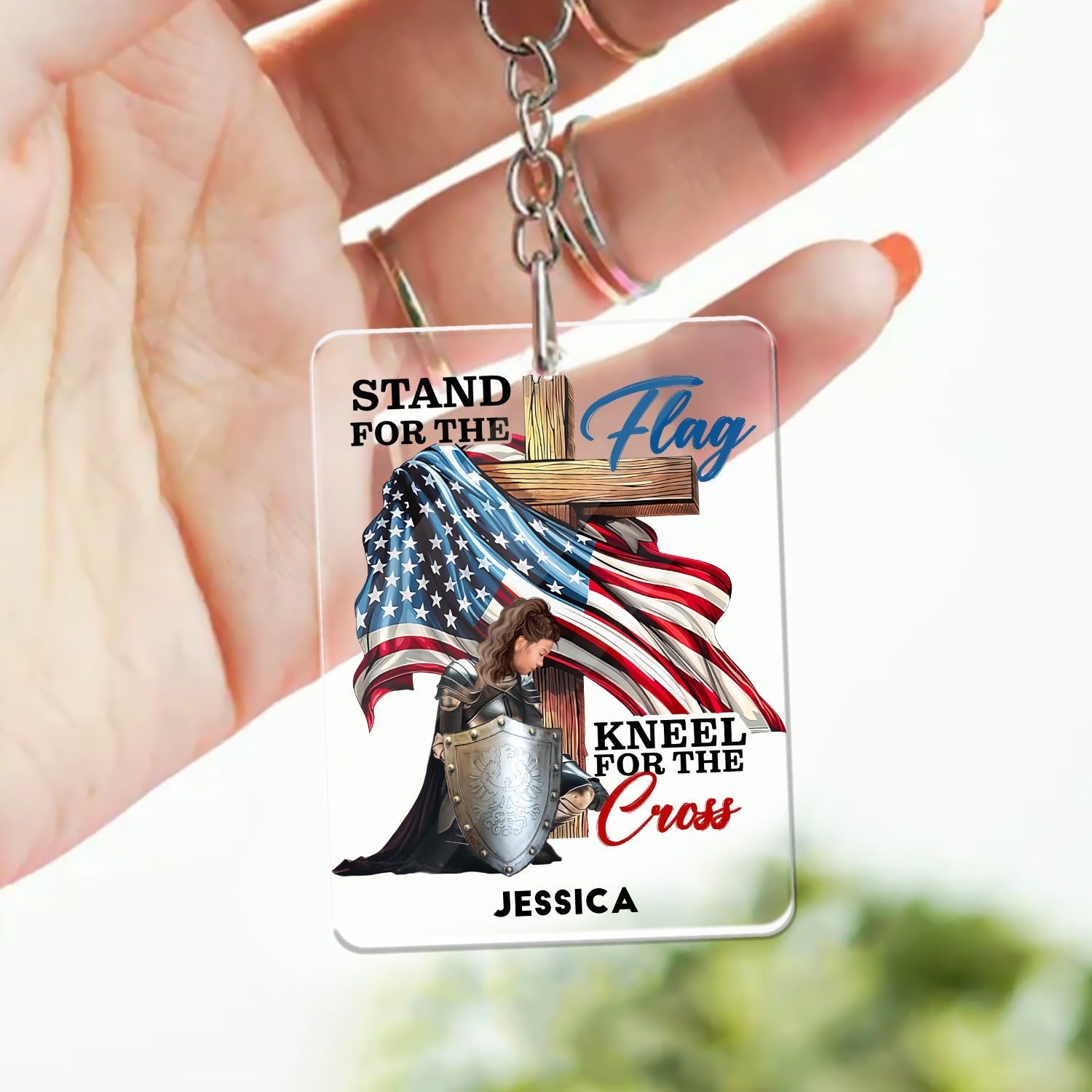 Personalized Warrior of God Stand for the Flag America 250th Anniversary Acrylic Keychain