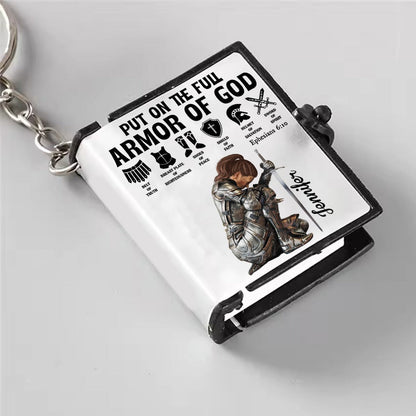 Personalized Woman Warrior Of God Put On The Full Armor Of God Ephesians 6:10 Mini Bible Keychain
