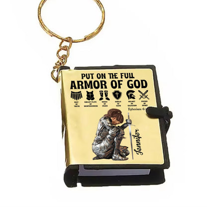 Personalized Woman Warrior Of God Put On The Full Armor Of God Ephesians 6:10 Mini Bible Keychain