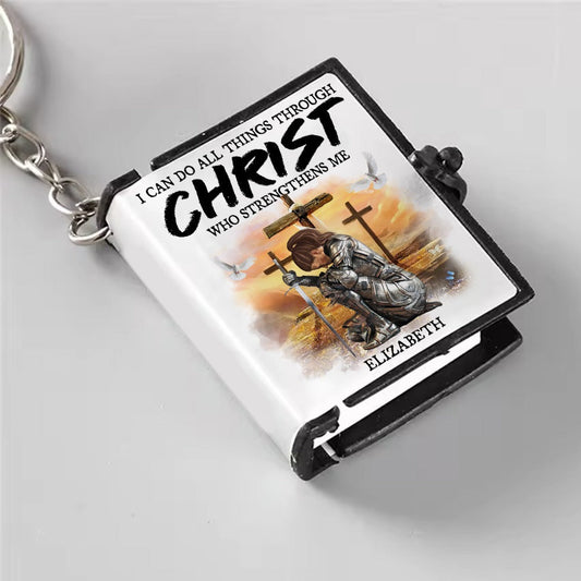 Warrior Of God I Can Do All Things Through Christ - Personalized Gift For Christian Mini Bible Keychain