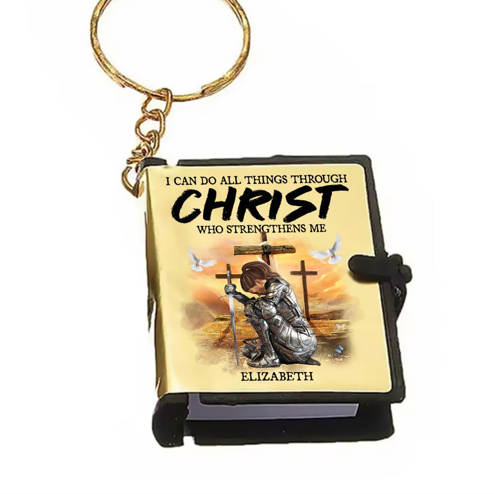 Warrior Of God I Can Do All Things Through Christ - Personalized Gift For Christian Mini Bible Keychain