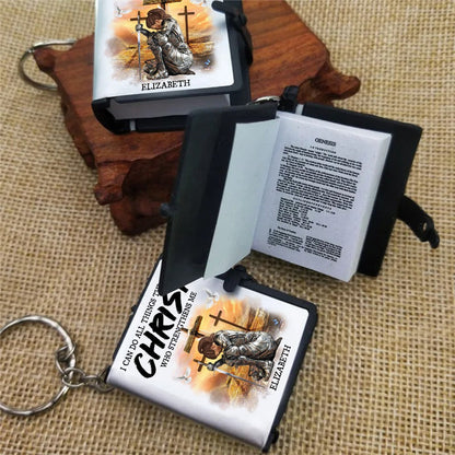 Warrior Of God I Can Do All Things Through Christ - Personalized Gift For Christian Mini Bible Keychain