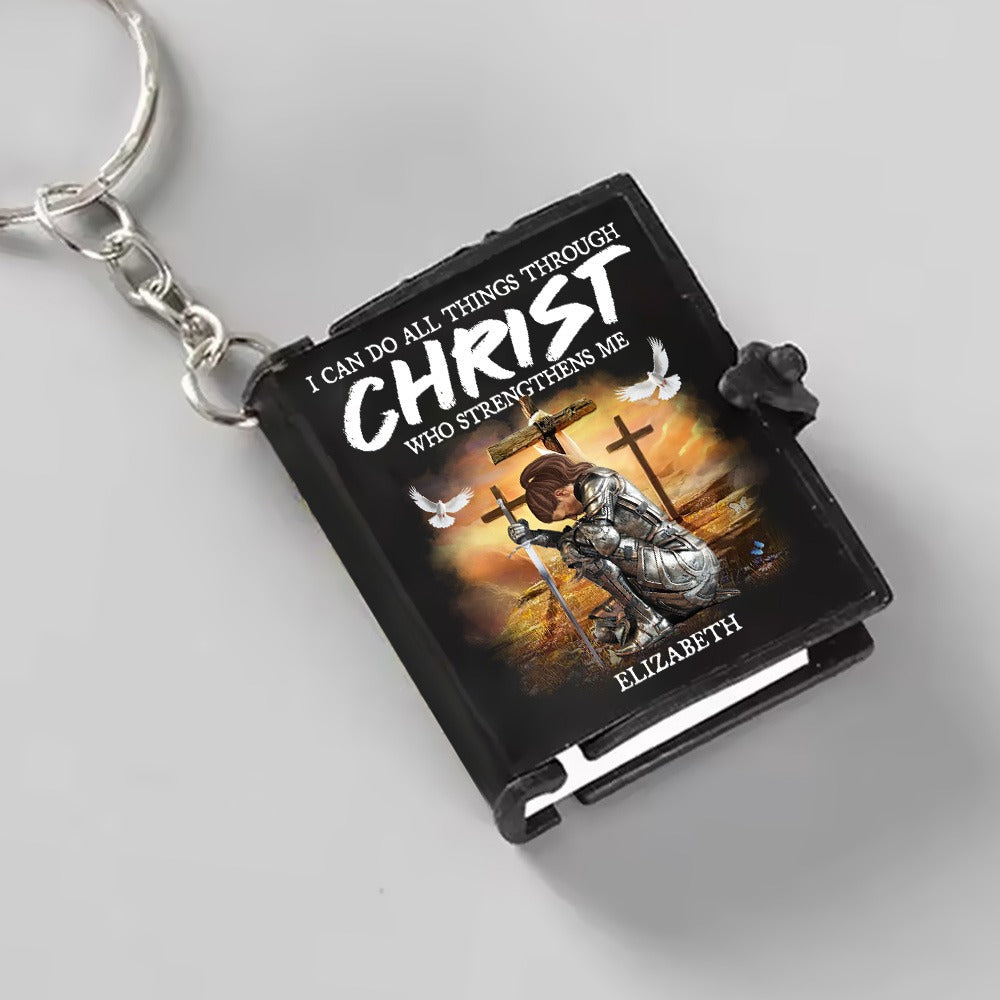 Warrior Of God I Can Do All Things Through Christ - Personalized Gift For Christian Mini Bible Keychain