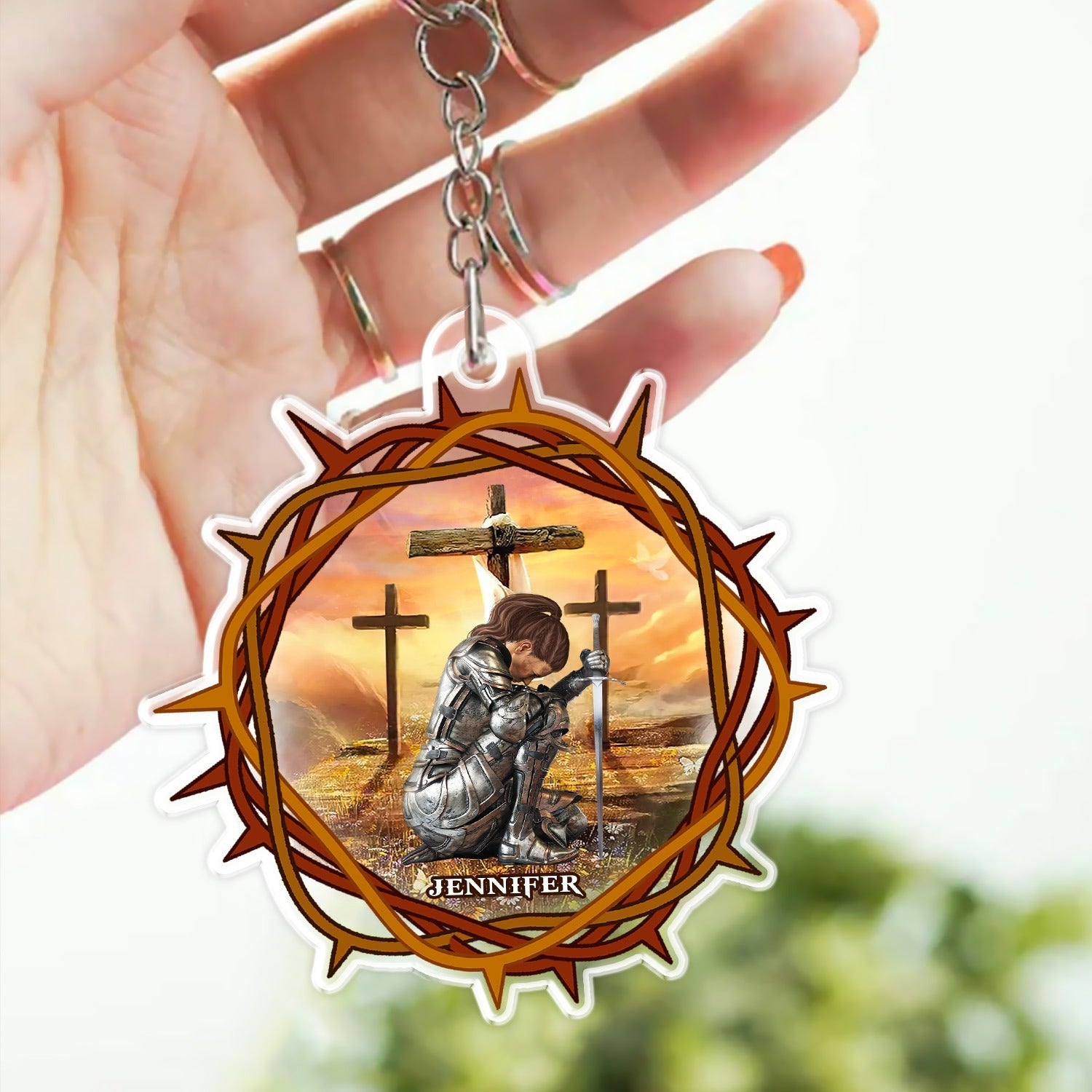 Warrior Of God, Jesus Christ Crown Of Thorns - Personalized Christian Acrylic Keychain