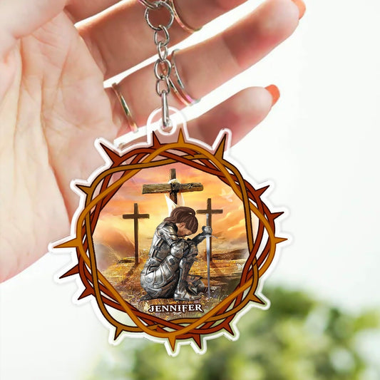 Warrior Of God, Jesus Christ Crown Of Thorns - Personalized Christian Acrylic Keychain