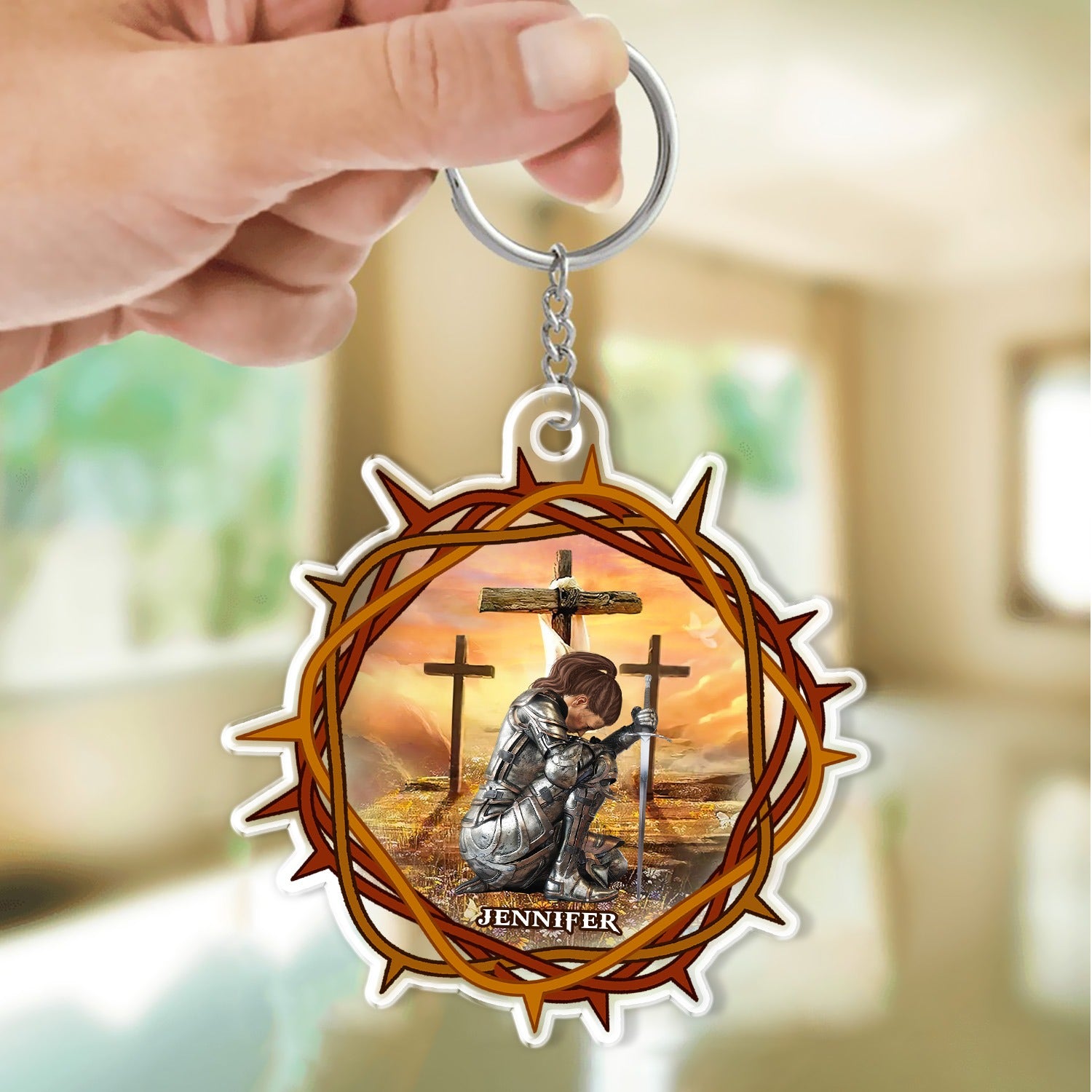 Warrior Of God, Jesus Christ Crown Of Thorns - Personalized Christian Acrylic Keychain