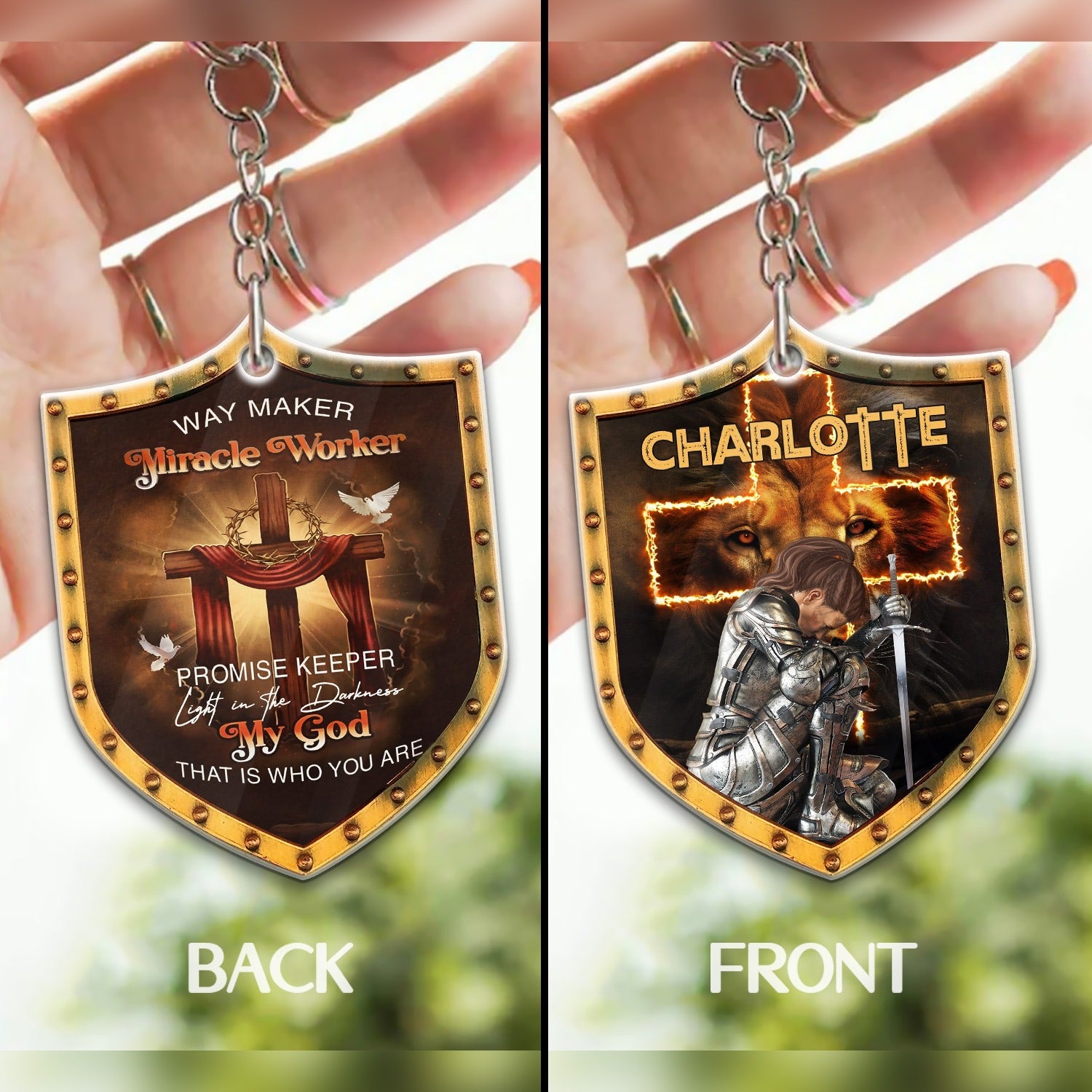 Way Maker Miracle Worker- Custom Warrior Of God- Personalized Christian Shield Acrylic Keychain