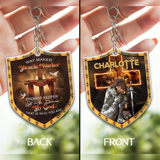 Way Maker Miracle Worker- Custom Warrior Of God- Personalized Christian Shield Acrylic Keychain
