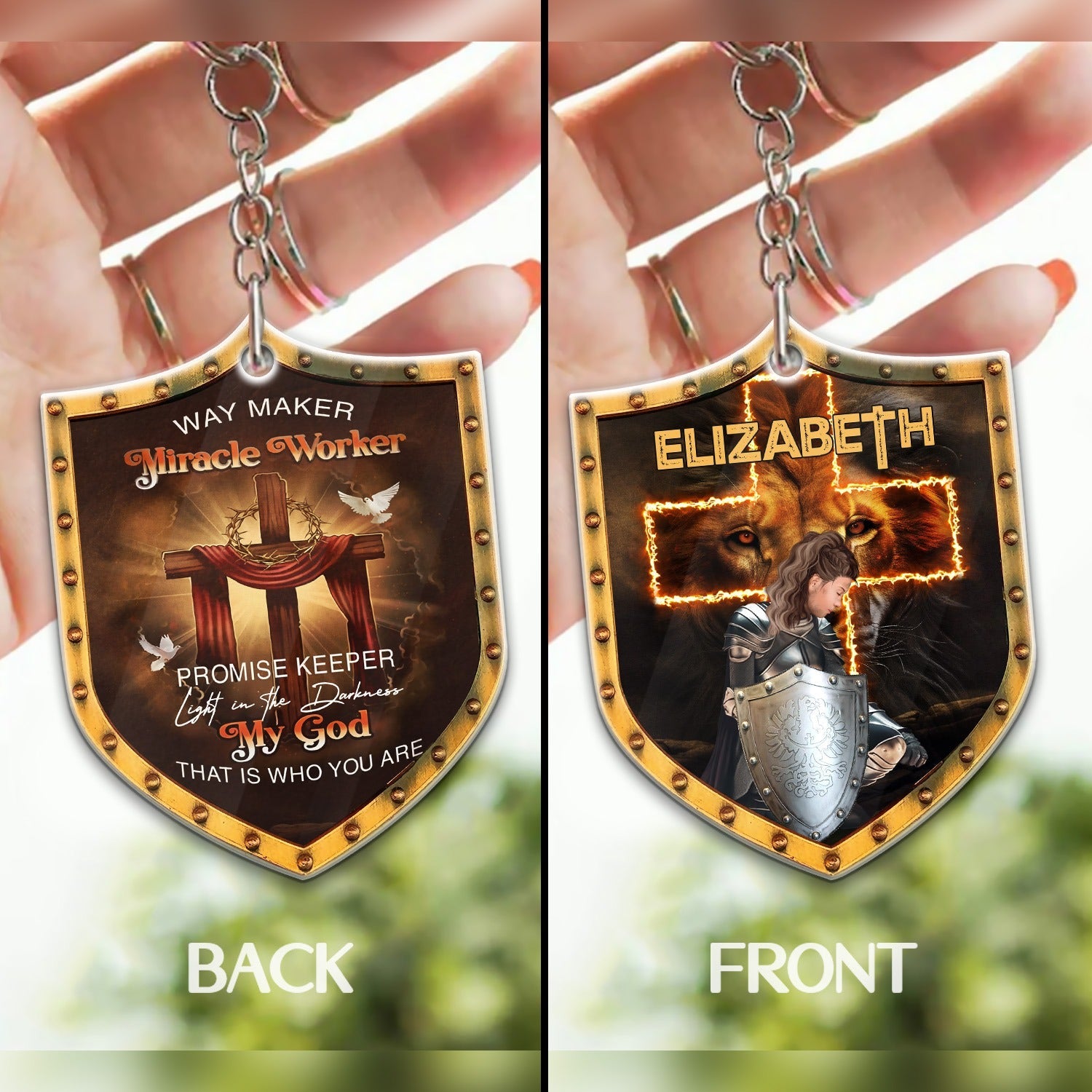 Way Maker Miracle Worker- Custom Warrior Of God- Personalized Christian Shield Acrylic Keychain