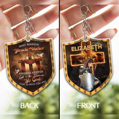 Way Maker Miracle Worker- Custom Warrior Of God- Personalized Christian Shield Acrylic Keychain