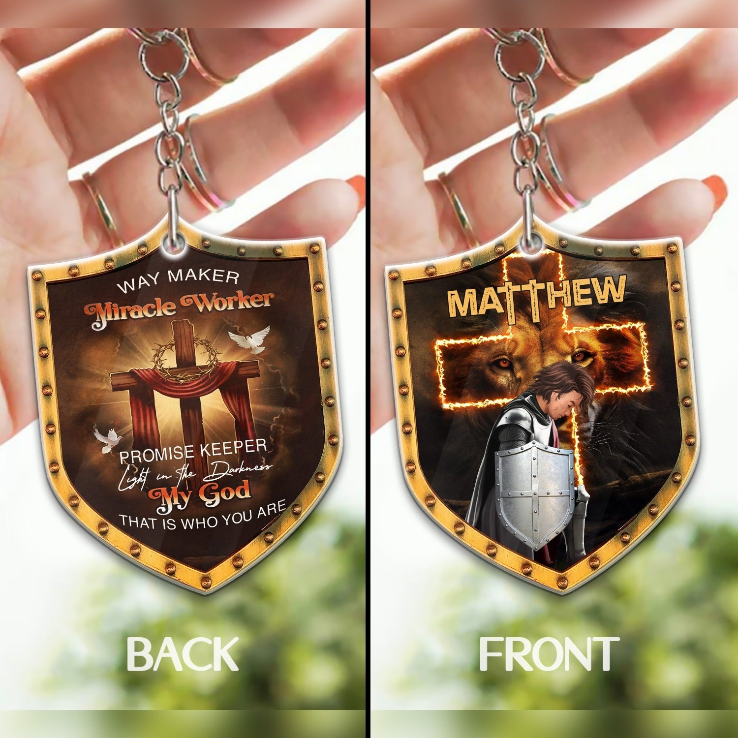 Way Maker Miracle Worker- Custom Warrior Of God- Personalized Christian Shield Acrylic Keychain