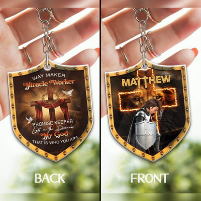 Way Maker Miracle Worker- Custom Warrior Of God- Personalized Christian Shield Acrylic Keychain