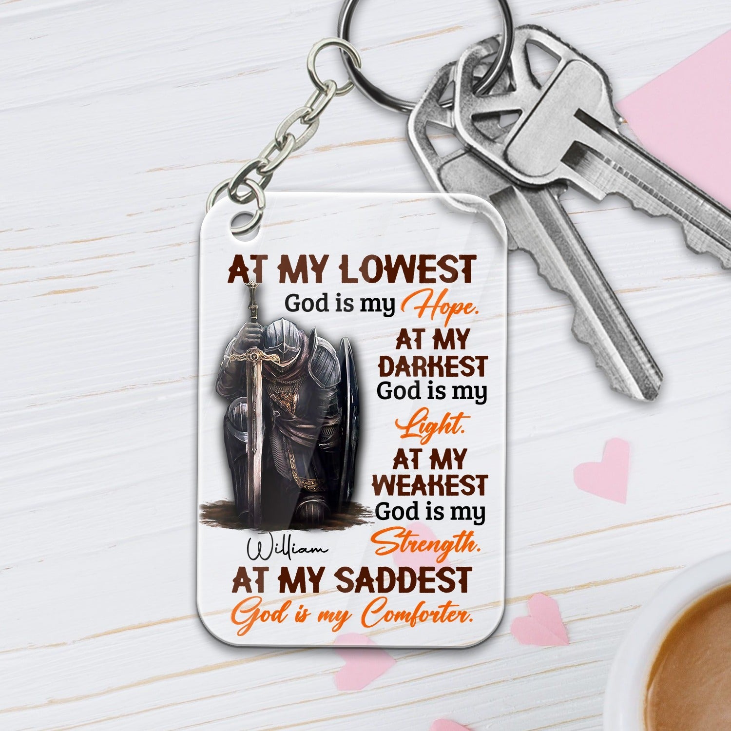 Personalized Man Warrior Of God At My Lowest God Is My Hope At My Darkest God Is My Light Acrylic Keychain