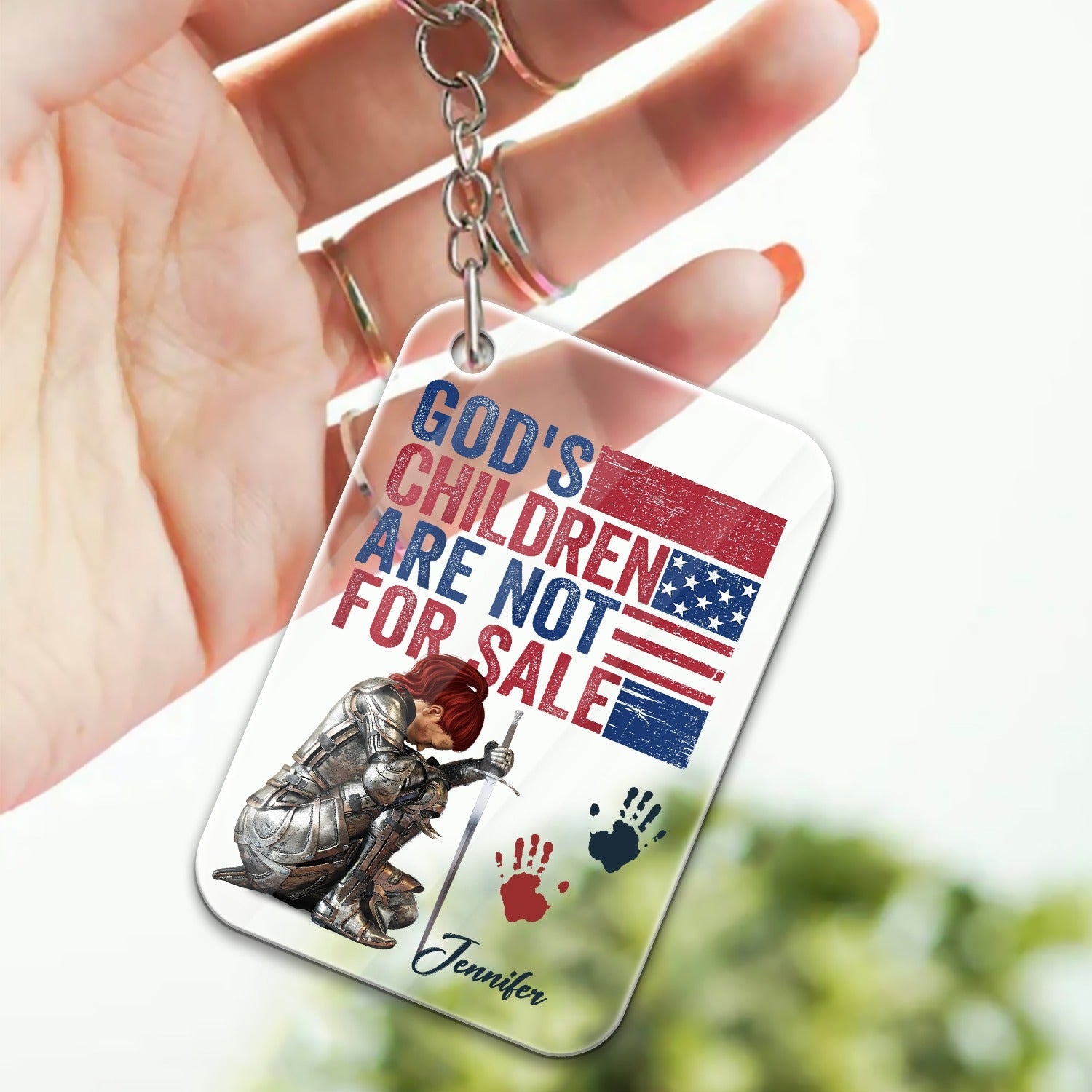 Personalized Woman Warrior God's Children Are Not For Sale Acrylic Keychain