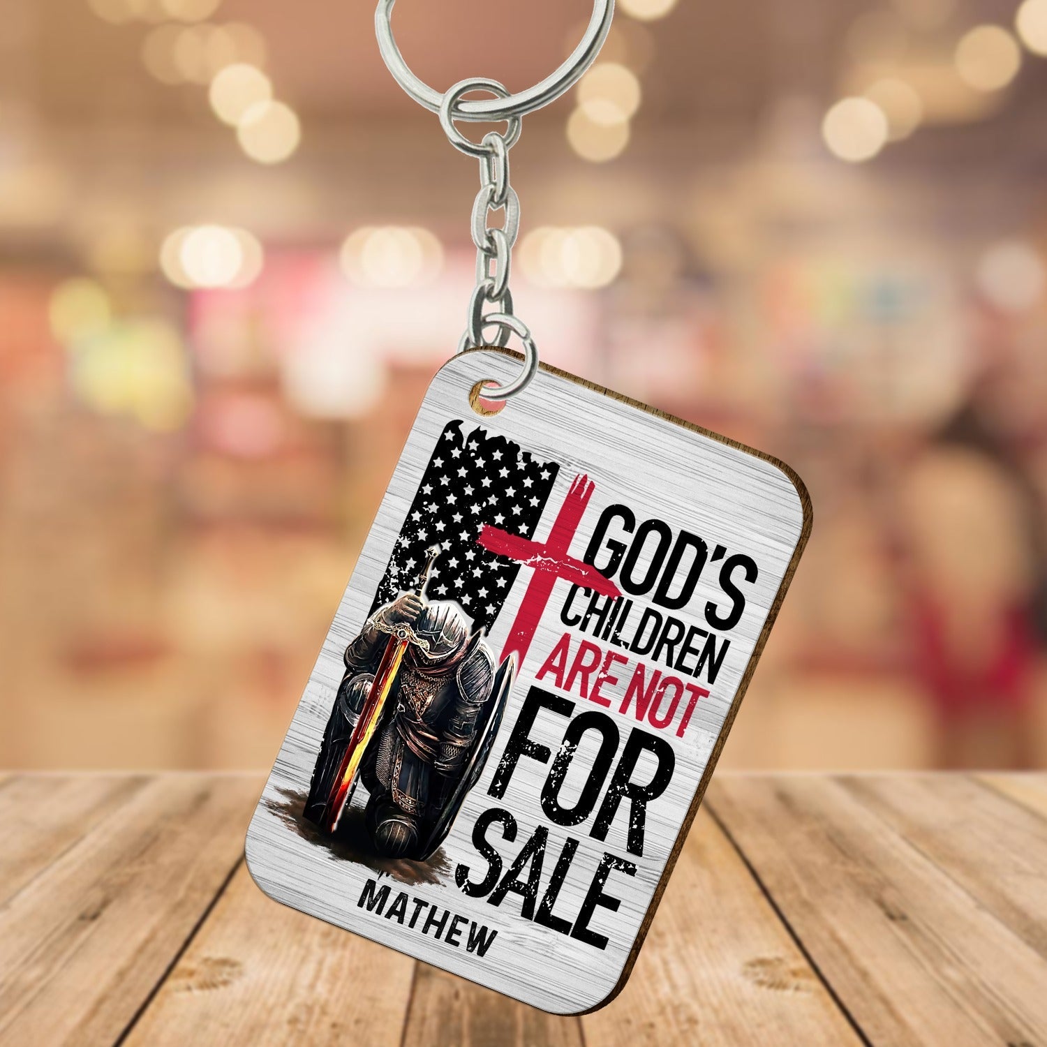 Personalized Man Warrior God's Children Are Not For Sale Wooden Keychain
