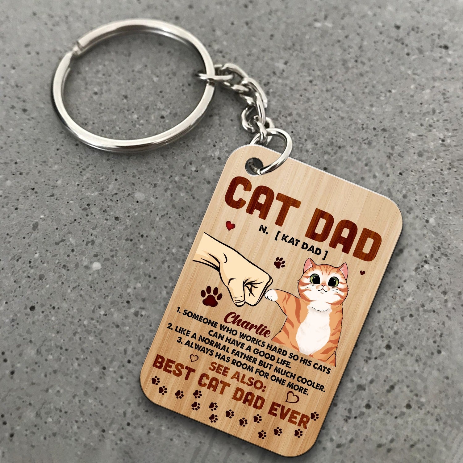 Personalized Cat Dad Someone Who Works Hard So His Cats Can Have A Good Life Wooden Keychain