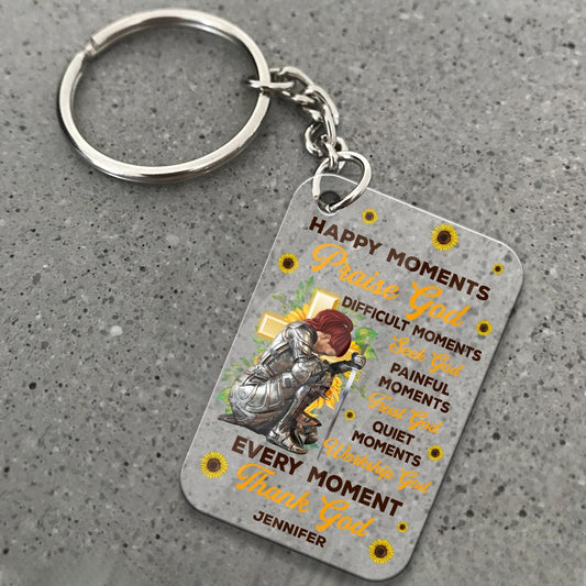 Personalized Woman Warrior Of God Happy Moments Praise God Difficult Moments Seek God Quiet Moments Acrylic Keychain